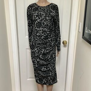 Ganni Anthropologie Monica Dress Black Lace Side Ruching Stretch New w/o Tags